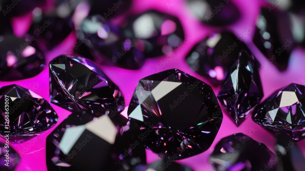 Poster dramatic display of matte black diamonds on a vibrant surface highlighting their unique facets and t
