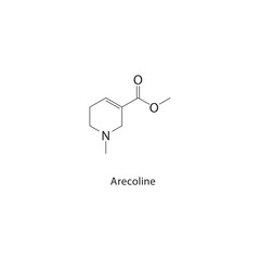 Arecoline skeletal structure.Alkaloid compound schematic illustration. Simple diagram, chemical formula.