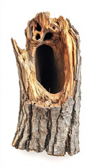 close up of a weathered tree trunk with large hole and rough bark texture
