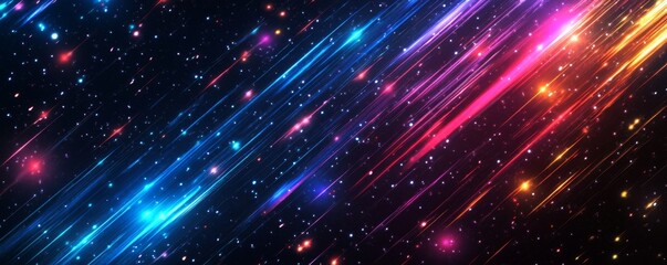 Obraz premium Colorful light streaks across dark space, cosmic background, digital art, website design