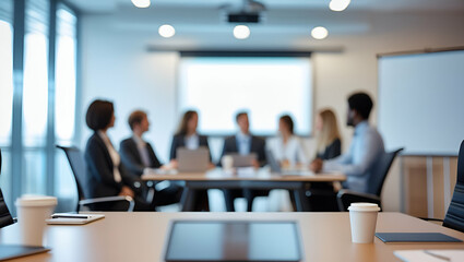 Fototapeta premium businessman addressing team blur background, business meeting/ Business persons on meeting in the office.