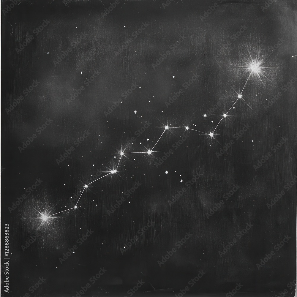 Poster constellation of stars forming a distinct pattern in a night sky with a deep black background