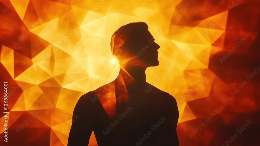 Aufkleber glowing figure stands surrounded by vibrant abstract light in warm tones during an artistic explorat