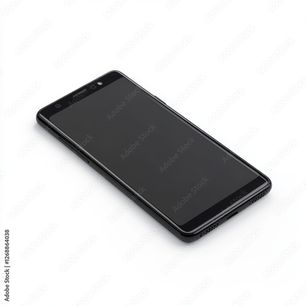 Aufkleber compact black smartphone with a glowing screen placed on a white surface, reflecting modern technolo