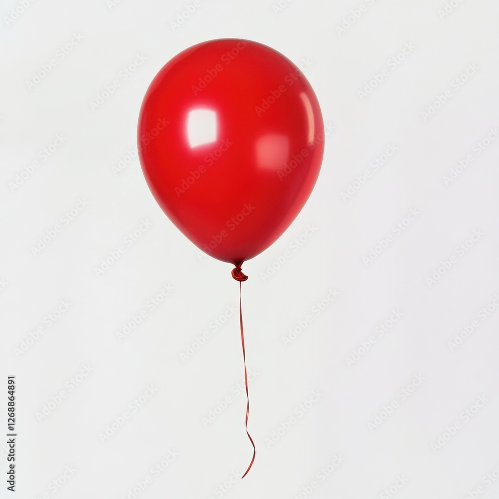 Poster bright red balloon tied with a string floating against a plain background in a celebration setting