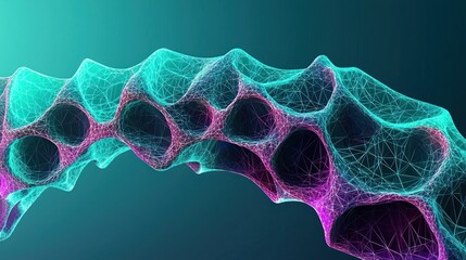 Abstract organic structure, vibrant colors, gradient background, futuristic design