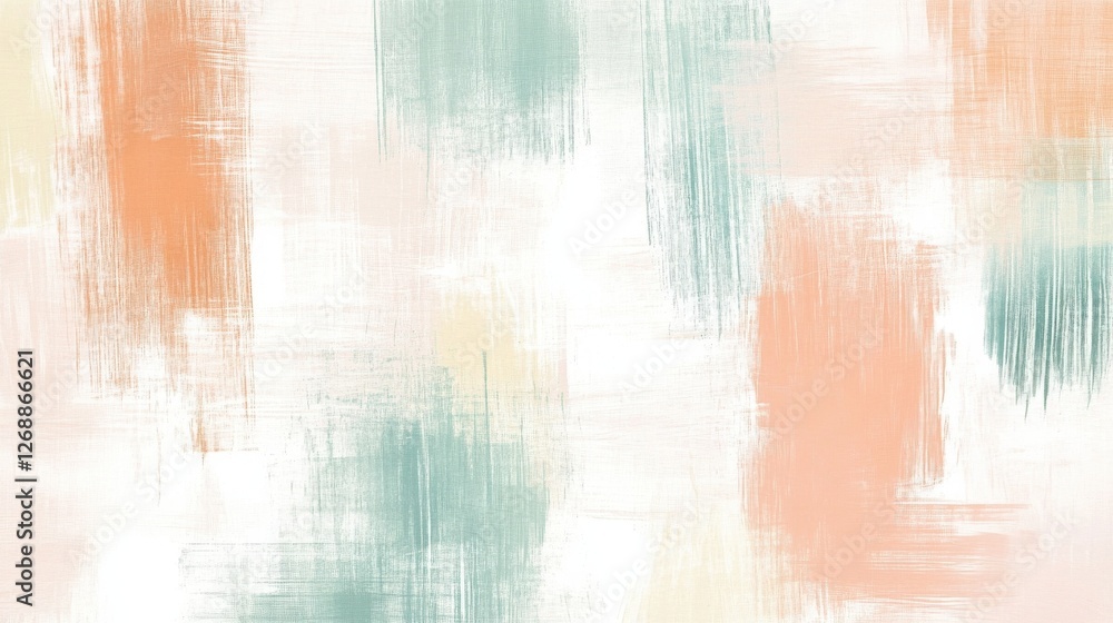 Poster Soft pencil strokes create a calming grid pattern in muted mint and coral shades in an abstract design