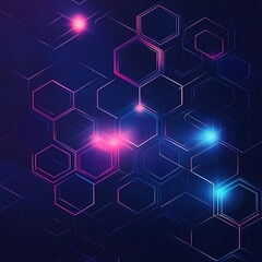 A vibrant abstract background featuring hexagons illuminated with neon lights, perfect for technology or modern design themes. Ideal for use in digital projects or creative works.