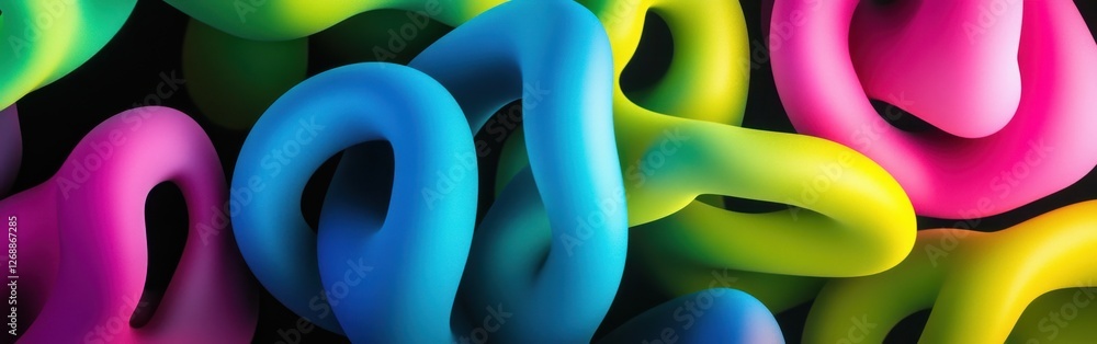 Poster Vivid lime neon-inspired abstract forms intertwining and creating dynamic visual patterns in a striking display