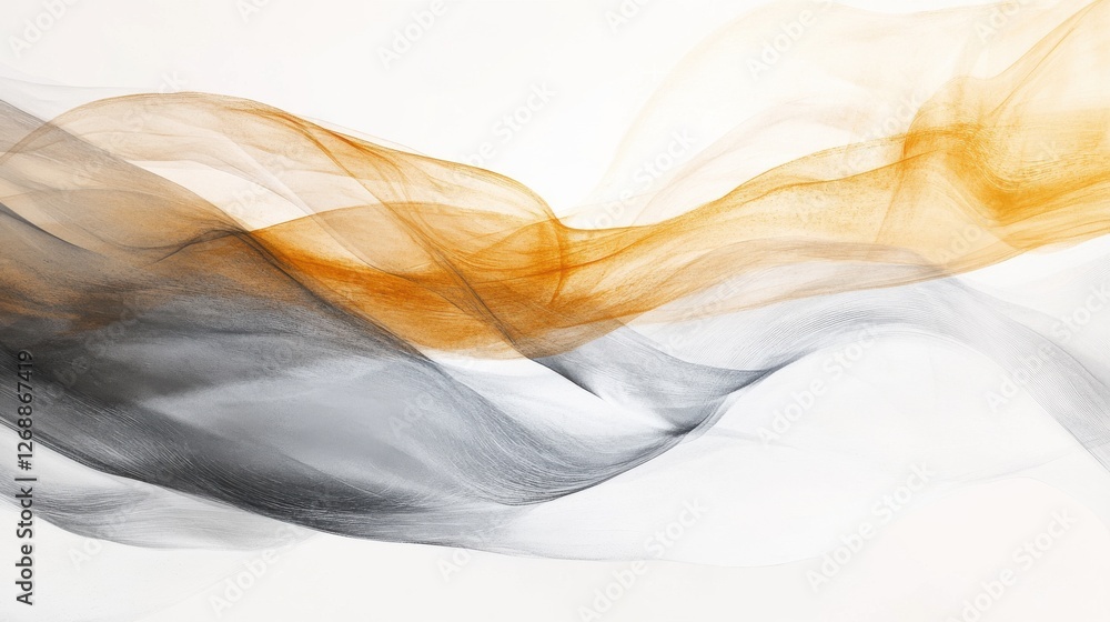 Poster translucent strokes create a serene flow in muted amber tones with gray accents against a light back