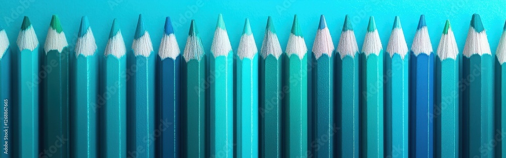 Poster pencil strokes create a calming gradient in various shades of teal and blue in a minimalist arrangem