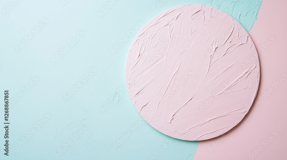 Fototapete minimalist composition featuring textured circular element on pastel colored background with ample n