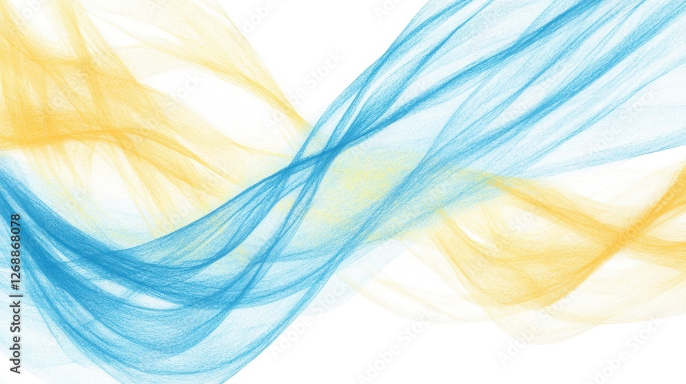 Poster flowing gradient pencil strokes create a vivid display of blue and yellow lines
