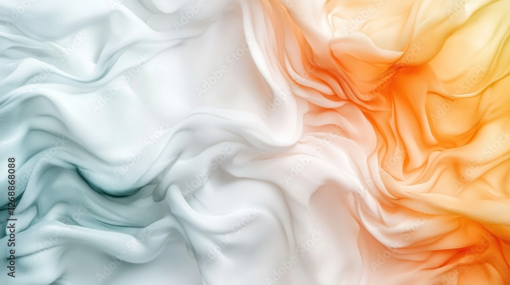 Poster elegant white and soft orange fabric composition with gentle waves and folds capturing light in a se