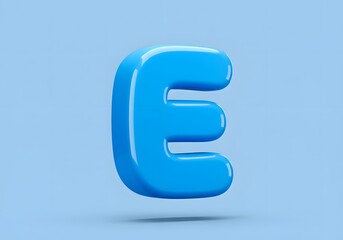 Obraz premium Letter E Rendered in Glossy Blue Against a Light Blue Background