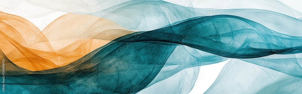 Aufkleber Elegant transparent design featuring delicate pencil strokes creating a soft, flowing composition in shades of teal and orange