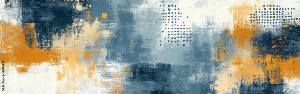Aufkleber muted blue abstract artwork with elegant pencil strokes and contrasting orange details creating a ha