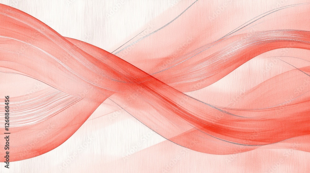Poster Elegant coral gradient with flowing pencil strokes creating a soft and tranquil atmosphere in a modern art-style design