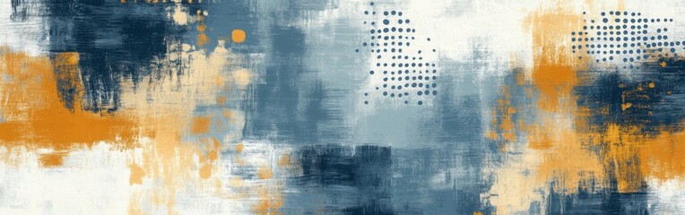 Obraz premium Muted blue abstract artwork with elegant pencil strokes and contrasting orange details creating a harmonious composition