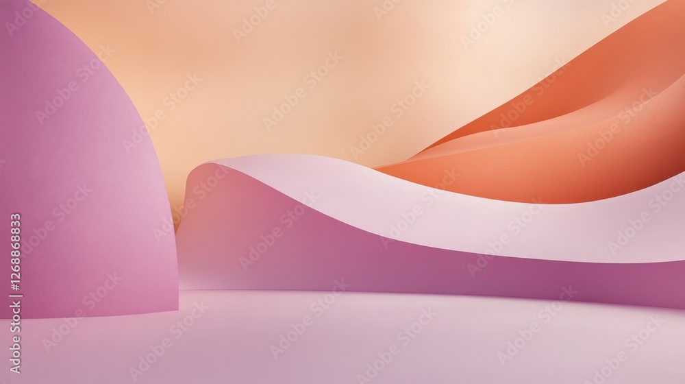 Poster elegant curved lavender and coral shapes create a soft and inviting atmosphere in a minimalistic set