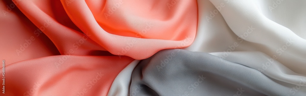 Poster Elegant blend of coral and gray fabrics displaying fluid textures in soft tones for design inspiration
