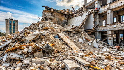 Demolition debris showing broken concrete and rubble from a collapsed structure  background texture.