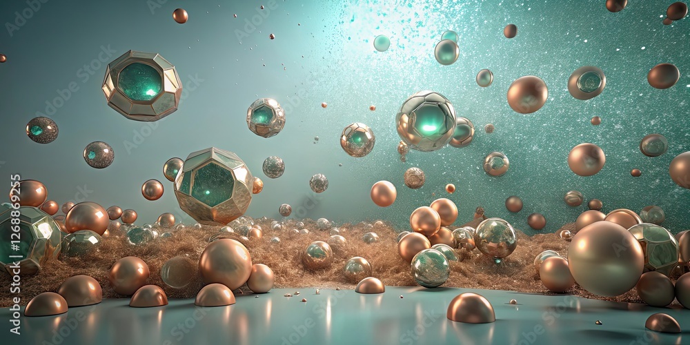 Poster abstract 3d render of floating spheres and particles