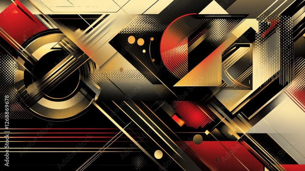 Poster futuristic abstract composition showcasing geometric shapes, dynamic lines, and contrasting colors i
