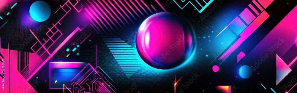 Poster vibrant abstract design with magenta and blue elements creating dynamic visual harmony