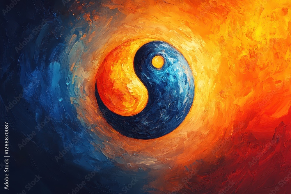 Poster artistic rendering of the yin and yang symbol with vibrant colors