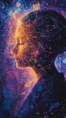 Vibrant depiction of a mathematician's mind exploring complex theories and equations in a vivid, abstract visualization