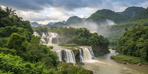 Fototapeta premium Enchanted Paradise: The Cascading Symphony of Waterfall Wonders