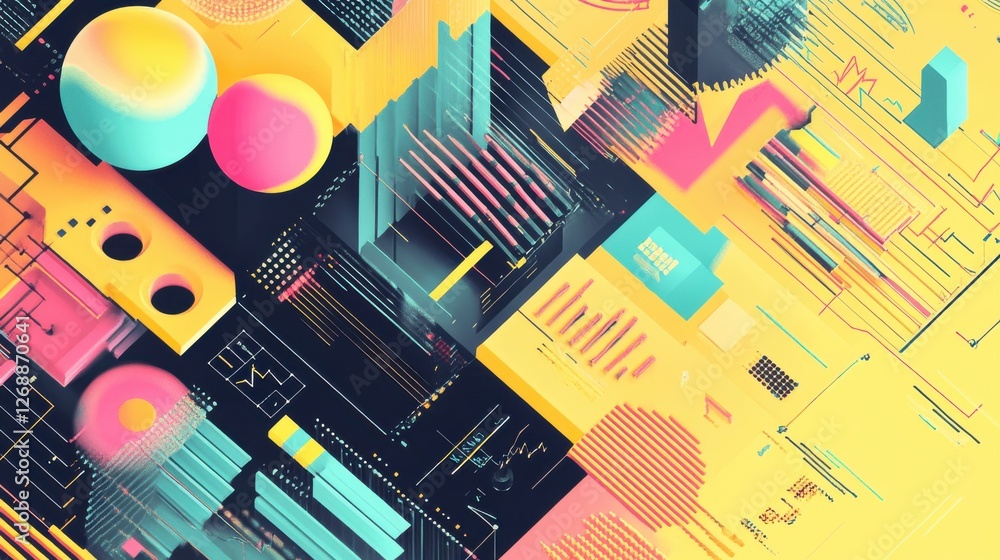 Poster Vibrant portfolio visuals showcasing diverse ETF compositions with dynamic shapes and colors in a contemporary design