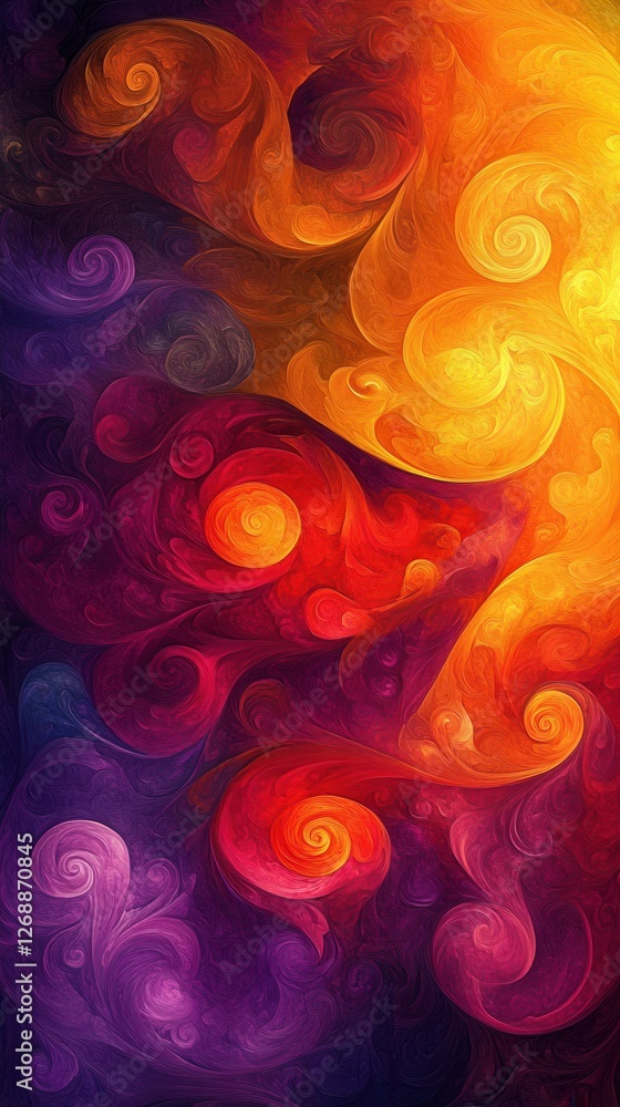 Poster vibrant abstract painting showcasing swirling patterns of colors in a harmonious blend of warmth and