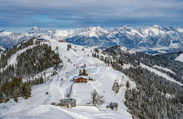  Ski lifts and sloppes in Zel Am See, Austria.