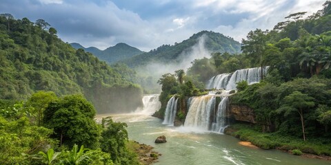 Fototapeta premium Enchanted Paradise: The Cascading Symphony of Waterfall Wonders