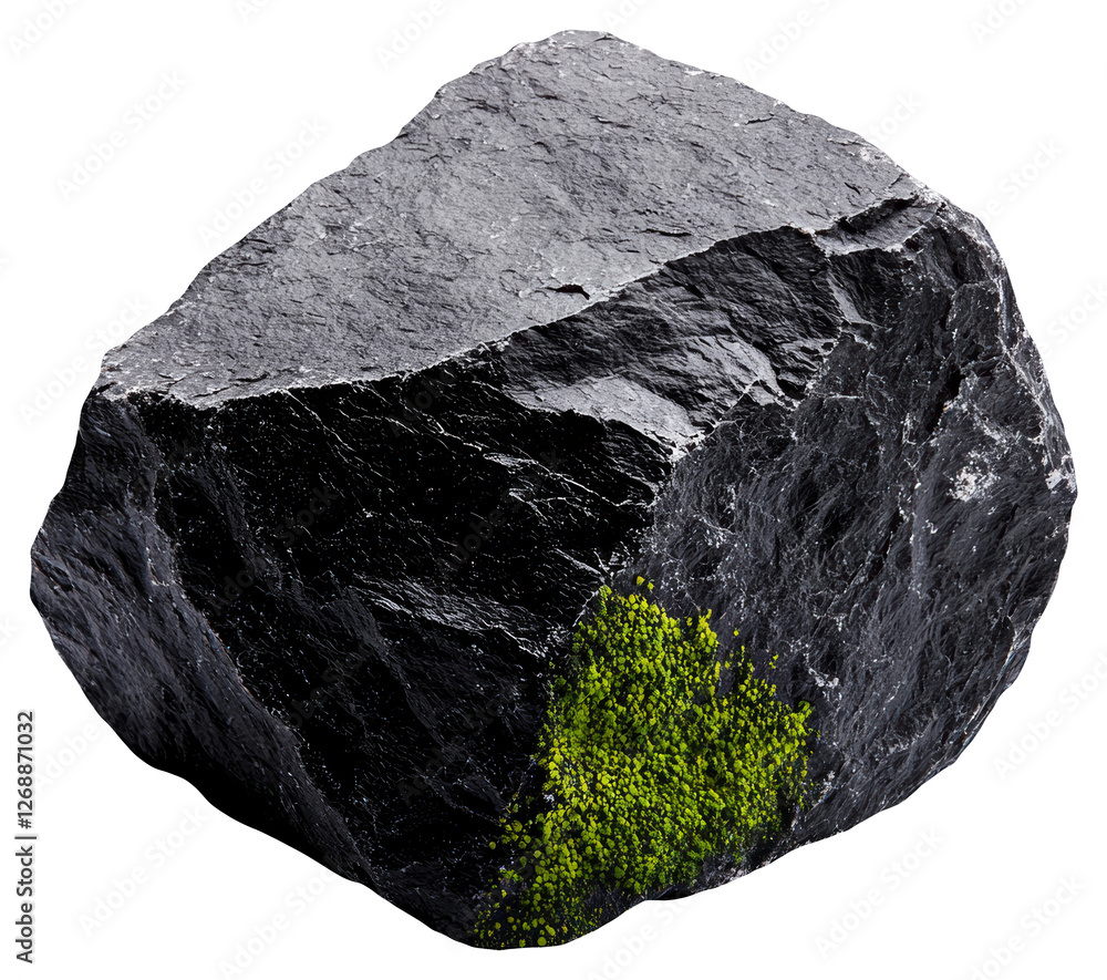 Poster a shiny black obsidian stone with sharp edges on a transparent background