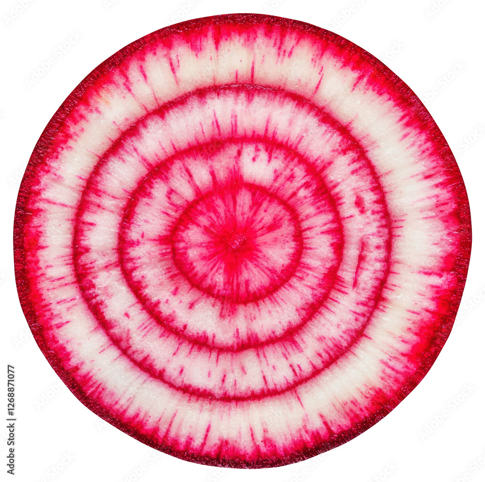 Poster a slice of red and white beetroot with concentric circles on transparent background