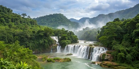 Fototapeta premium Enchanted Paradise: The Cascading Symphony of Waterfall Wonders