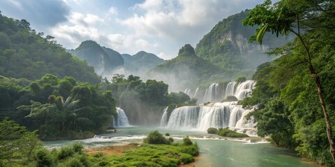 Fototapeta premium Enchanted Paradise: The Cascading Symphony of Waterfall Wonders