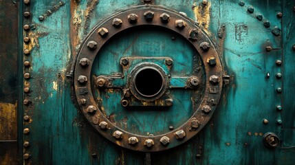 Fototapeta premium Metal plate exhibiting tarnished texture in industrial setting with remnants of vibrant color and signs of age visible