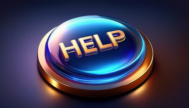 art of 3d glass help button 3d illustration, neon color