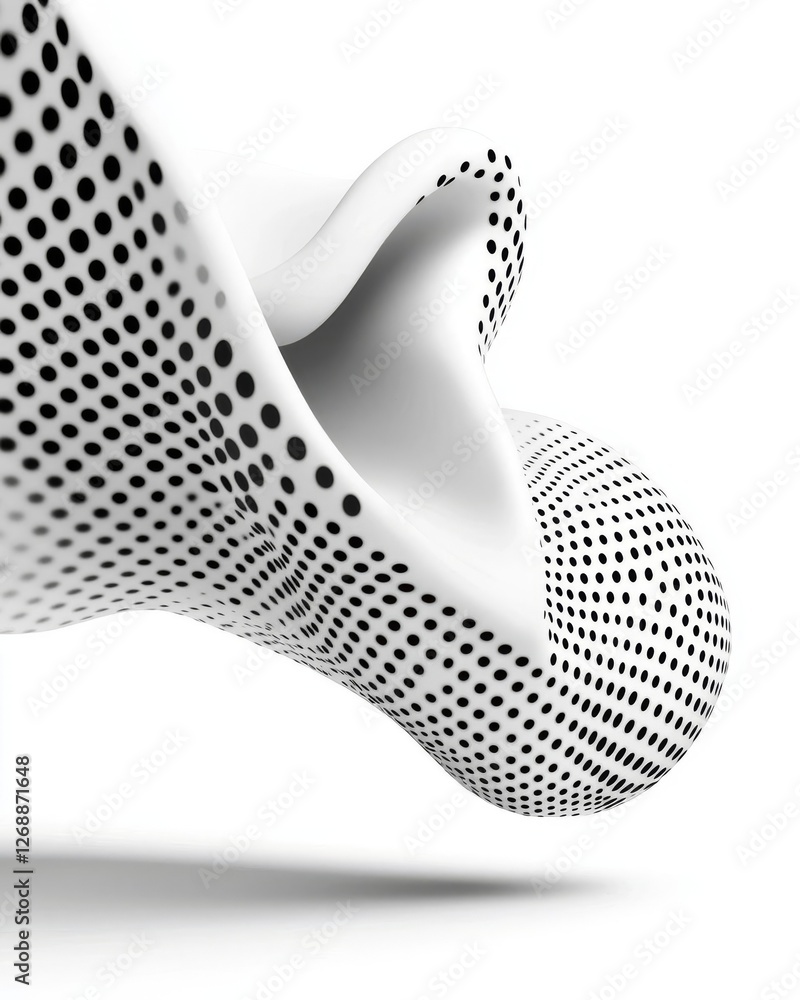 Poster abstract design featuring smooth curves and dotted patterns on a white background.
