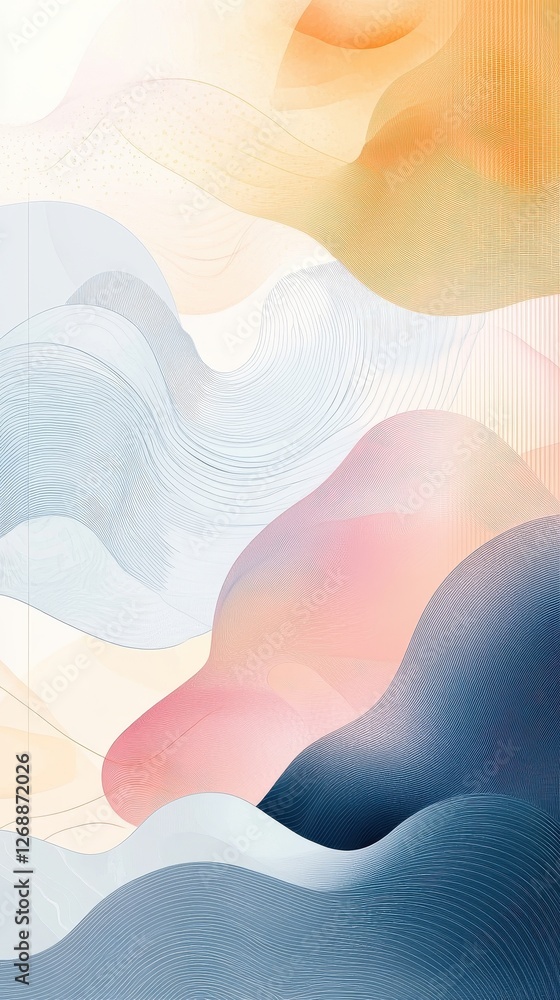 Aufkleber abstract composition features soft blended shapes and delicate linework