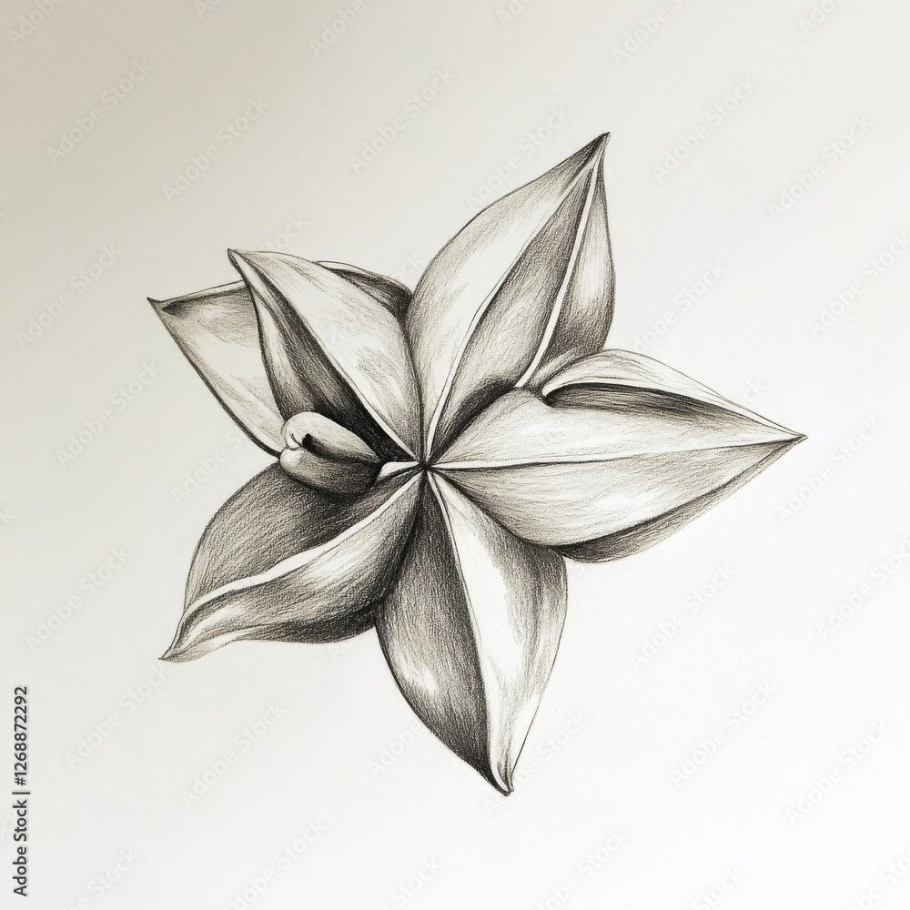 Aufkleber sharp angles of a starfruit drawn in pencil with intricate details on textured paper