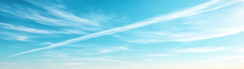 High Altitude Flight, Airplane Contrail Streaking Across a Brilliant Blue Sky