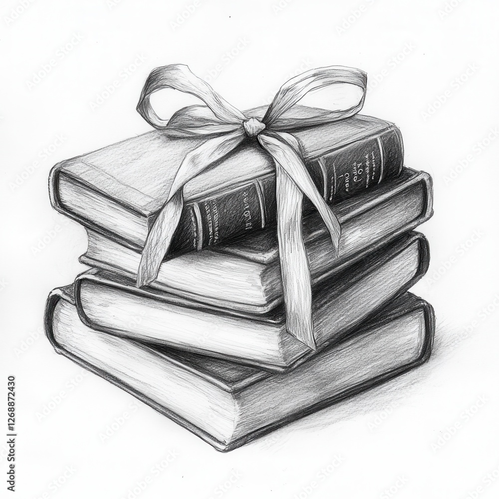 Poster old books stacked and tied with a ribbon create a nostalgic charm in a cozy reading corner