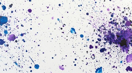 Celestial Splatter Paint Background, Cosmic Art, White Canvas, Deep Purples & Blues, Abstract Design