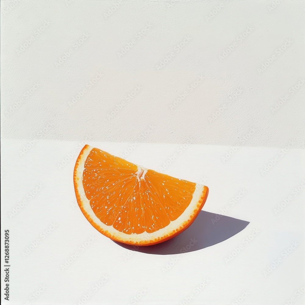 Poster Bright orange slice displaying vibrant pulp on a minimalist background with soft shadows during daylight