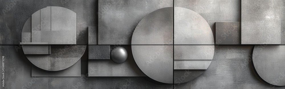 Poster sleek monochrome design featuring geometric shapes and varying shades creating a modern aesthetic fo